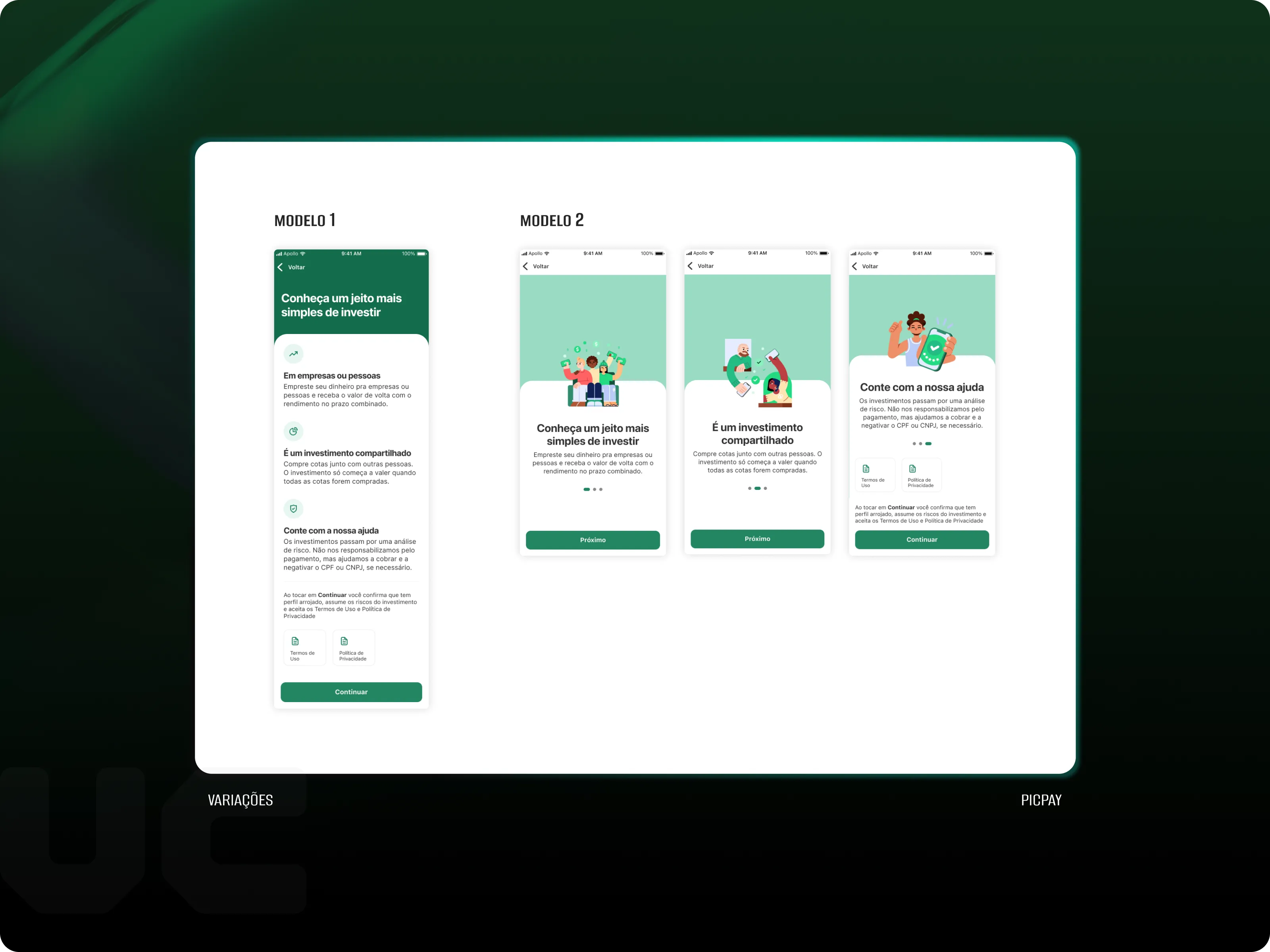 PicPay onboarding — variações